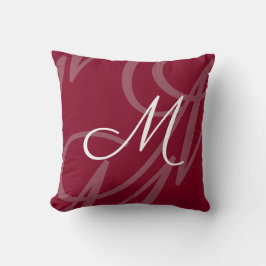Modern Elegant Script Monogram Burgundy Red Kudde