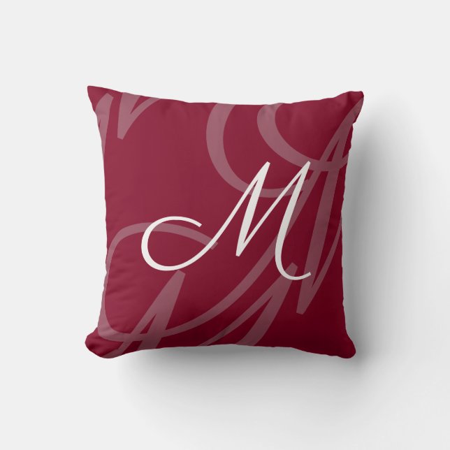 Modern Elegant Script Monogram Burgundy Red Kudde (Framsida)