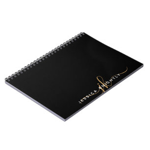 Modern Elegant Script Monogram Initialer Black Gul Anteckningsbok