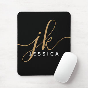 Modern Elegant Script Monogram Initialer Black Gul Musmatta