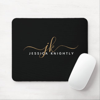 Modern Elegant Script Monogram Initialer Black Gul Musmatta