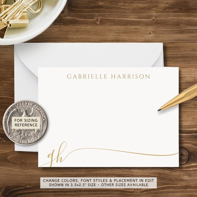 Modern Elegant Script Monogram Initialer Guld Anteckningskort (Skapare uppladdad)