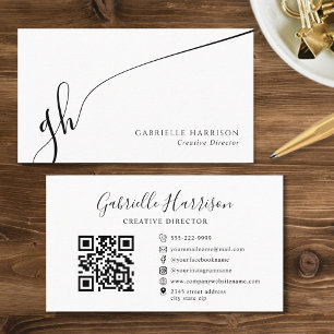 Modern Elegant Script Monogram Initialer QR-kod Visitkort