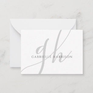 Modern Elegant Script Monogram Namn Silver Grått Anteckningskort