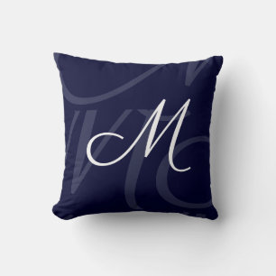 Modern Elegant Script Monogram Navy Blue Kudde