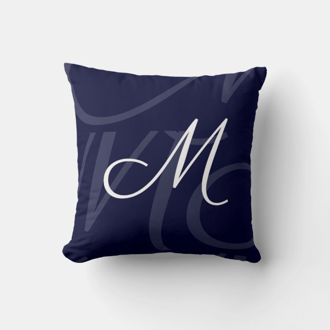 Modern Elegant Script Monogram Navy Blue Kudde (Framsida)