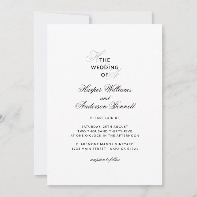 Modern Elegant Script Monogram Wedding  Inbjudningar (Framsida)