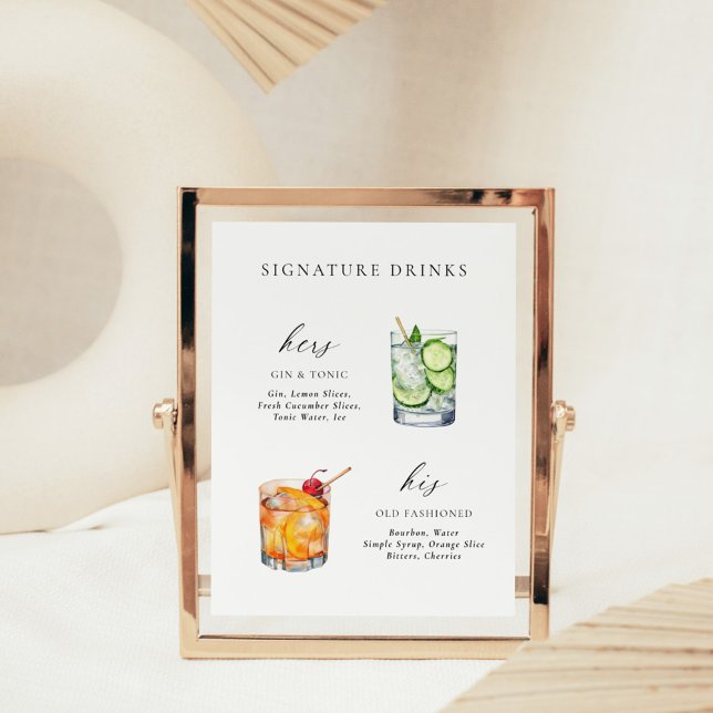 Modern Elegant Script Namnteckning Drinks Cocktail Poster (Skapare uppladdad)