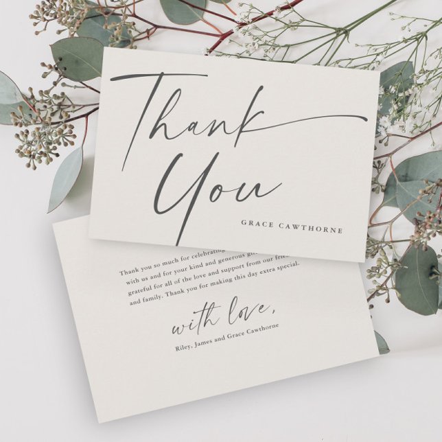 Modern Elegant Script Neutralt Baptism Tack Kort (Elegant script neutral baptism thank you card.)