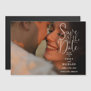Modern Elegant Script Photo Bröllop spara datum Magnetisk Inbjudningskort