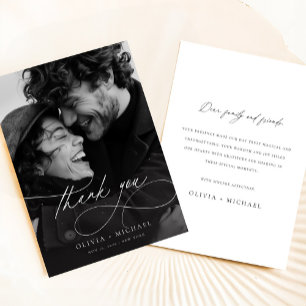 Modern Elegant Script Photo Bröllop Tack Kort