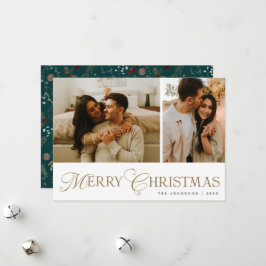 Modern Elegant Script Photo Collage Christmas Julkort