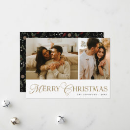 Modern Elegant Script Photo Collage Christmas Julkort