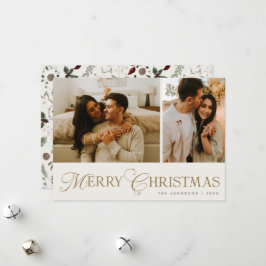 Modern Elegant Script Photo Collage Christmas Julkort