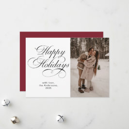 Modern Elegant Script Photo Collage Red Christmas Julkort