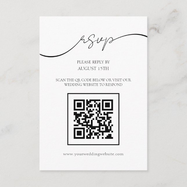 Modern Elegant Script QR-kod Bröllop RSVP-kort Tilläggskort (Framsida)