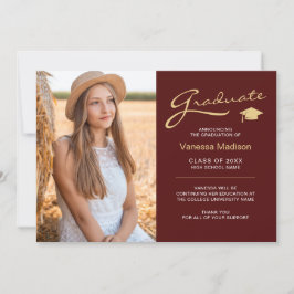 Modern Elegant Script Red Guld | 2 Photo Grad Meddelande