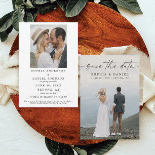 Modern elegant Script-spara datumfotokortet Spara Datumet