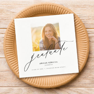 Modern Elegant Script Square Photo Studenten Pappersservett