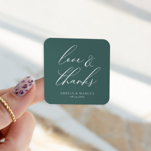 Modern Elegant Script Teal Kärlek & Tacksamhet Fyrkantigt Klistermärke