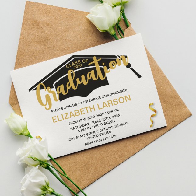 Modern Elegant Senior Golden Black Studenten Inbjudningar (Skapare uppladdad)