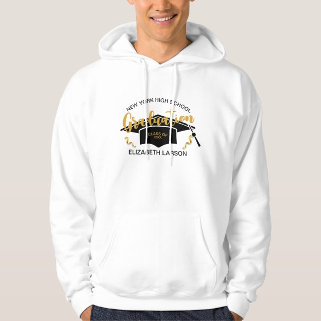 Modern Elegant Senior Guld Svart Hoodie (Framsida)