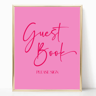 Modern Elegant Shock rosa Guest Bok Party-signatur Poster