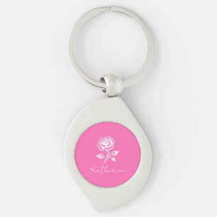 Modern Elegant Shock rosa och Ro eget namn Swirl Silverfärgad Nyckelring