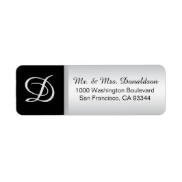 Modern Elegant Silver Black Monogram Initialer Returadress Etikett