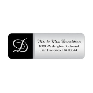 Modern Elegant Silver Black Monogram Initialer Returadress Etikett