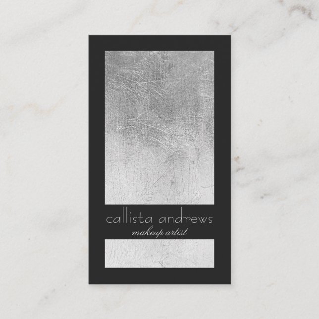 Modern Elegant Silver Foil Black Färg Block Visitkort (Framsida)