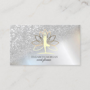 Modern Elegant Silver Glitter Bokeh Kvinnor Lotus Visitkort