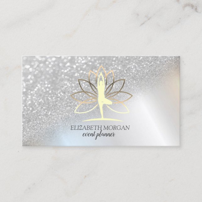 Modern Elegant Silver Glitter Bokeh Kvinnor Lotus Visitkort (Framsida)