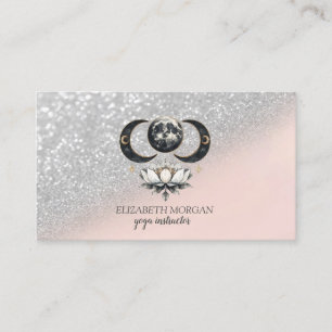 Modern Elegant Silver Glitter Bokeh Lotus Måne Visitkort