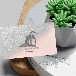 Modern Elegant Silver Glitter Yoga Flicka Bokeh  Visitkort