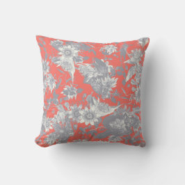 Modern Elegant Silver Grått Coral Passion Flowers Kudde