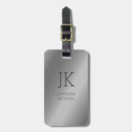 Modern Elegant Silver Metallic Mongramme Namn Bagagebricka