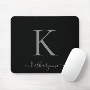 Modern Elegant Silver Monogram Black Musmatta