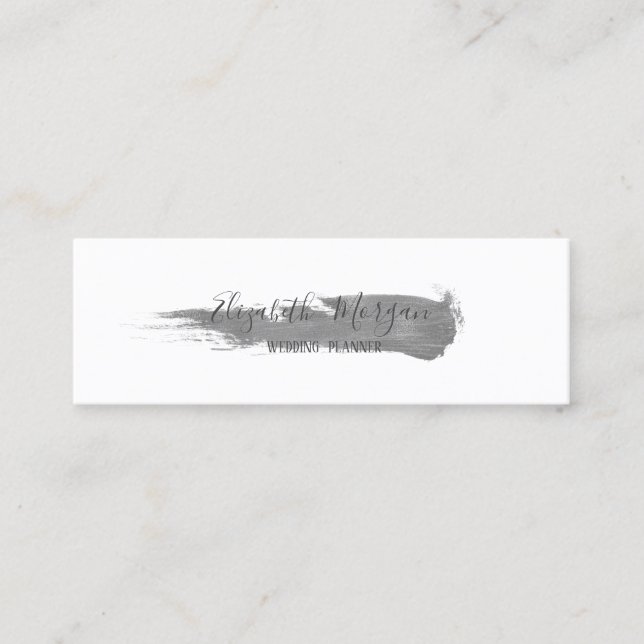Modern Elegant Silver Penseldrag Enkel Mini Visitkort (Framsida)