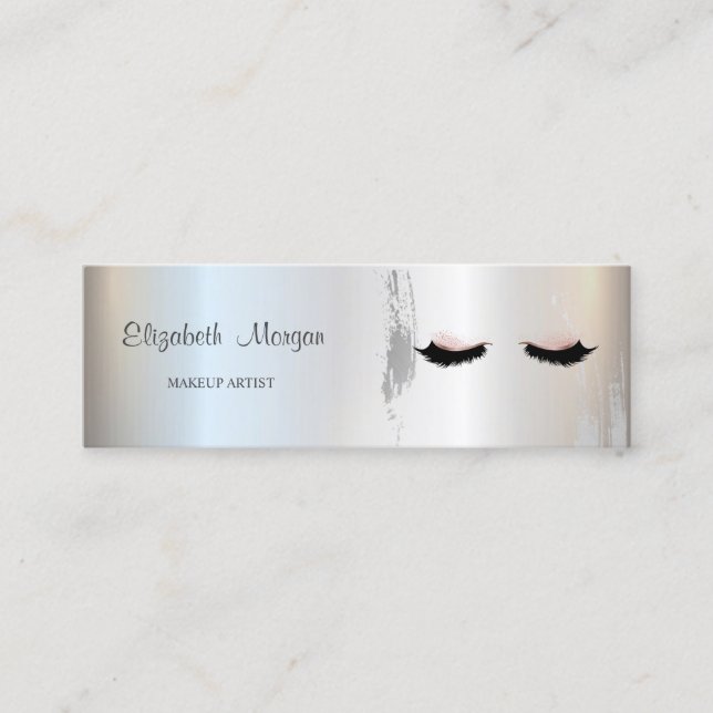 Modern Elegant, Silver-penseldrag, streck,Makeup Mini Visitkort (Framsida)