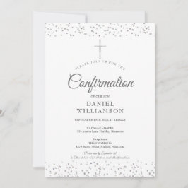 Modern Elegant Silver Stjärnstoft Konfirmation Inbjudningar