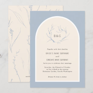 Modern Elegant Simple Arch Dusty Blue Bröllop Inbjudningar