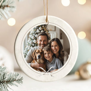 Modern Elegant Simple Boho-julfamiljfoto Julgransprydnad Keramik
