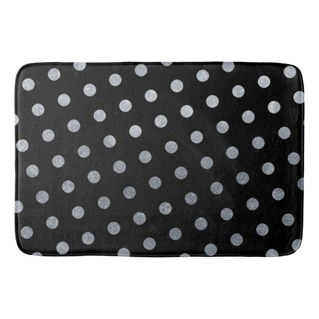 Modern Elegant Simple Chic Black Silver Polka dots Badrumsmatta (Framsidan)