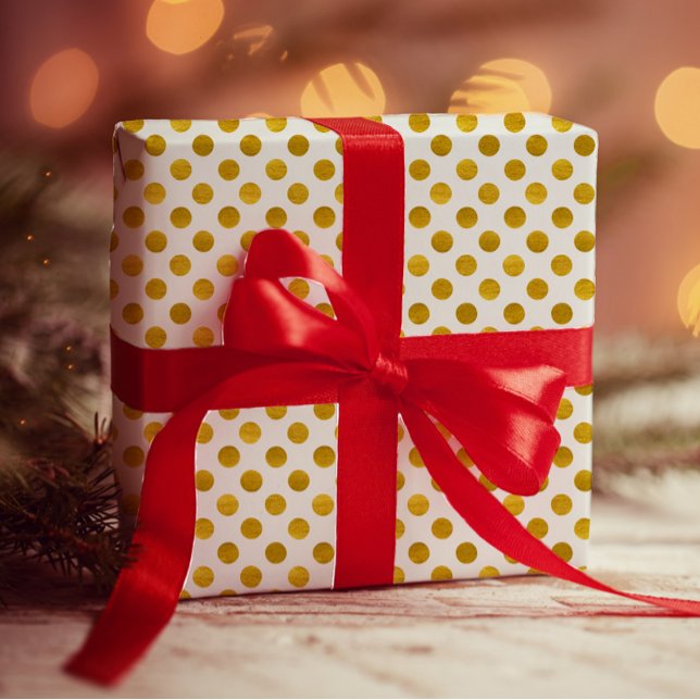 Modern Elegant Simple Classy White Guld Polka dots Presentpapper (Skapare uppladdad)