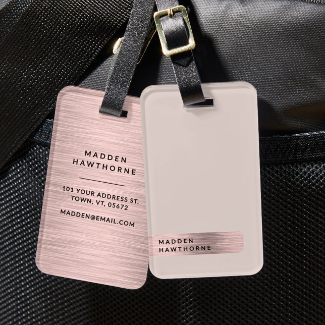 Modern Elegant Simple Faux Ro Guld Brushed Metall Bagagebricka (Skapare uppladdad)