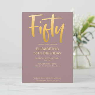 Modern Elegant Simple Mauve 50:e Födelsedagsfesten Inbjudningar