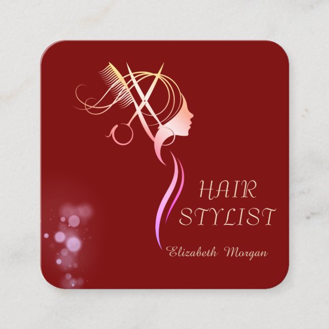 Modern Elegant Simple Plain,Gold Scissors Red Fyrkantigt Visitkort (Framsida)