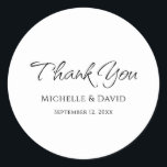 Modern Elegant Simple Script Wedding Thank You Runt Klistermärke<br><div class="desc">Modern wedding thank you sticker,  with a customizable typography design. A simple and elegant addition to your wedding thank your cards and favors.</div>