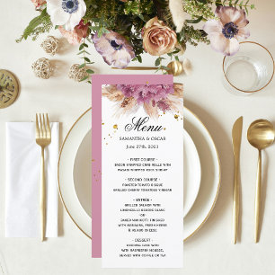 Modern Elegant Skönhet Rosa Orkidé & Pampas & Guld Meny